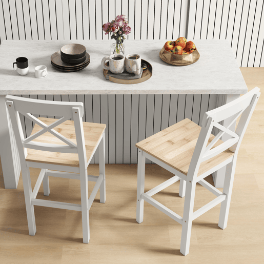 HOMCOM Conjunto de 2 Bancos de Bar de Madeira Bancos Altos de Cozinha com Encosto e Apoio para os Pés Estilo Rústico para Sala de Jantar 41x46x97.5 cm Natural