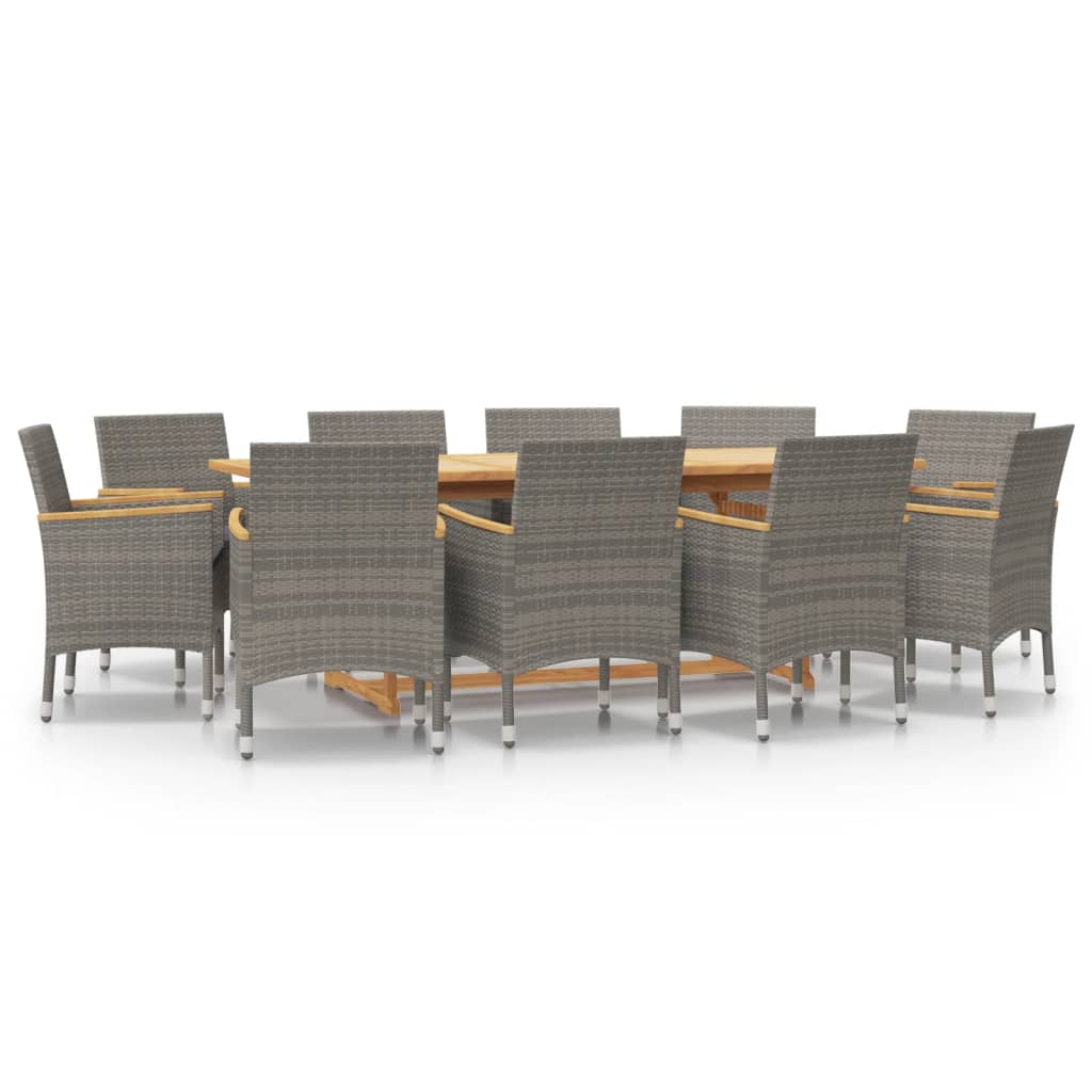 Juego de comedor de jardin 11 piezas con cojines gris
