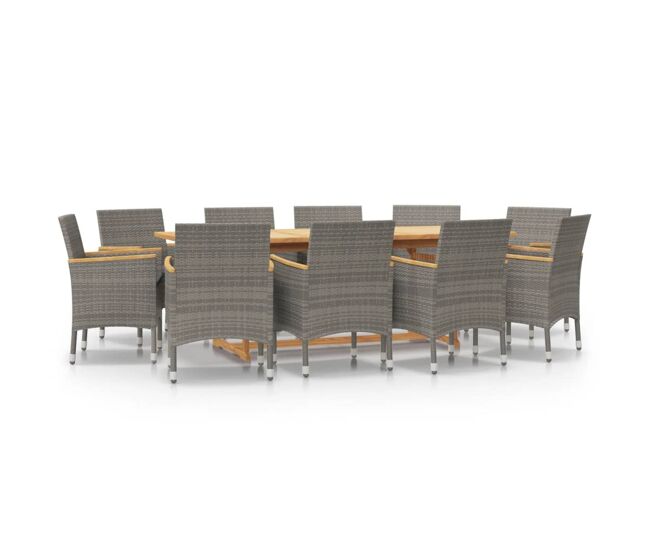 Juego de comedor de jardin 11 piezas con cojines gris