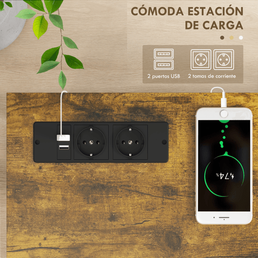 HOMCOM Mesa Consola de Estilo Industrial Mesa de Entrada de 2 Níveis com Estação de Carregamento e Estrutura de Aço para Sala Corredor 100x24x75 cm Castanho Rústico
