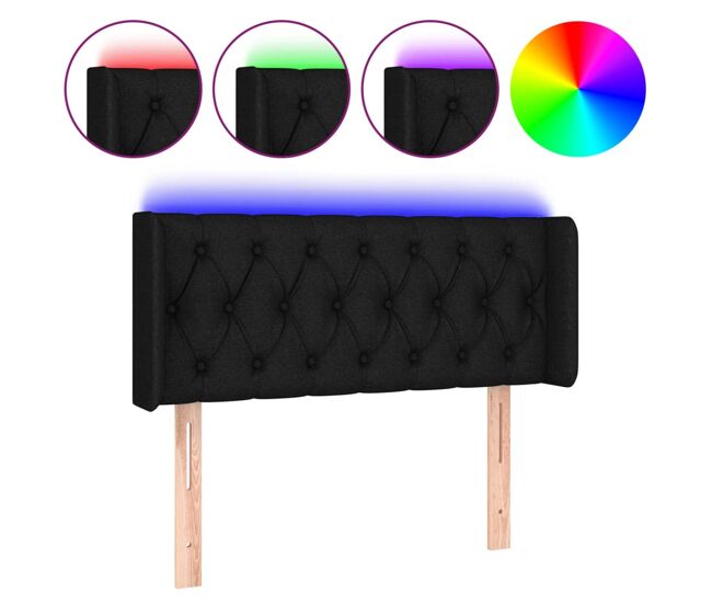 Cabecero con led de tela negro 93x16x78/88 cm