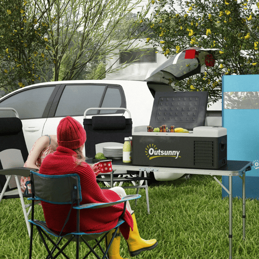 Outsunny Geleira Elétrica de Compressor Portátil 16L para Carro até -20°C 12  24V DC e 100-240V AC com Modos ECOMAX para Campismo Viagens 60x32x26 cm Preto