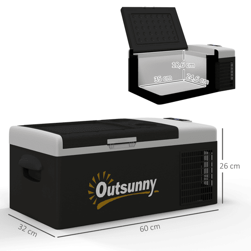 Outsunny Geleira Elétrica de Compressor Portátil 16L para Carro até -20°C 12  24V DC e 100-240V AC com Modos ECOMAX para Campismo Viagens 60x32x26 cm Preto
