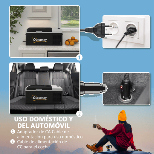 Outsunny Geleira Elétrica de Compressor Portátil 16L para Carro até -20°C 12  24V DC e 100-240V AC com Modos ECOMAX para Campismo Viagens 60x32x26 cm Preto