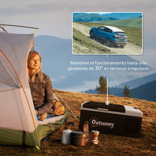 Outsunny Geleira Elétrica de Compressor Portátil 16L para Carro até -20°C 12  24V DC e 100-240V AC com Modos ECOMAX para Campismo Viagens 60x32x26 cm Preto