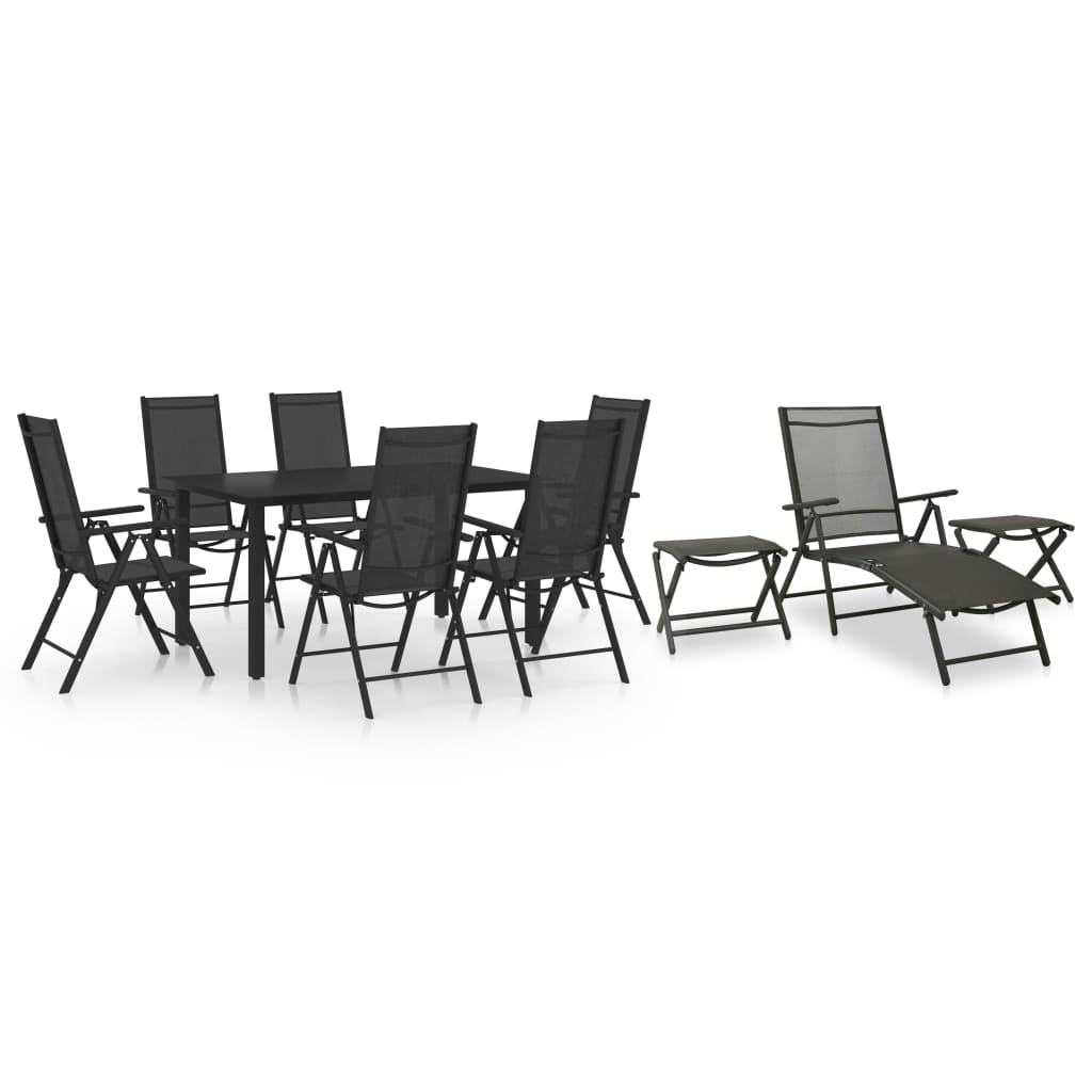 Juego de comedor de jardin 10 piezas negro y gris antracita