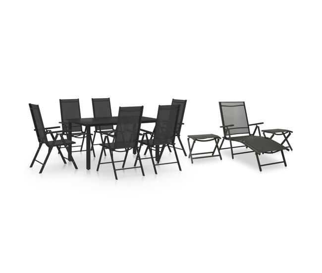 Juego de comedor de jardin 10 piezas negro y gris antracita