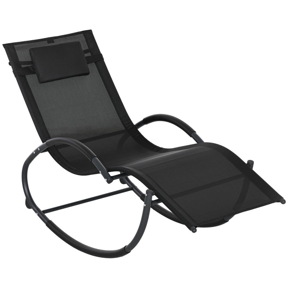Outsunny mecedora de exterior tumbona mecedora con reposacabezas reposabrazos y marco metálico carga 120 kg para interior y exterior 155x61x88 cm negro
