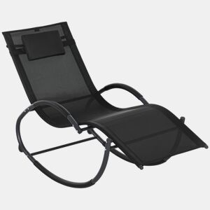 Outsunny Espreguiçadeira Baloiço de Jardim com Apoio para os Braços Almofada para a Cabeça Removível Espreguiçadeira de Exterior com Tecido Transpirável para Pátio Terraço 155x61x88 cm Preto
