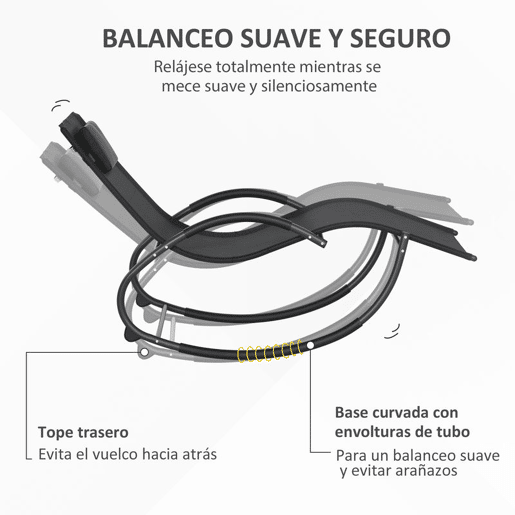 Outsunny Espreguiçadeira Baloiço de Jardim com Apoio para os Braços Almofada para a Cabeça Removível Espreguiçadeira de Exterior com Tecido Transpirável para Pátio Terraço 155x61x88 cm Preto