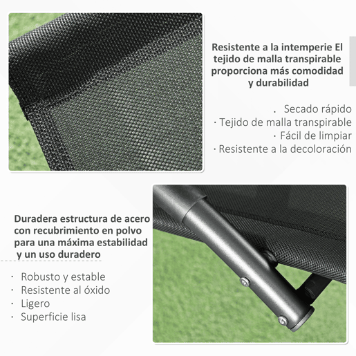 Outsunny Espreguiçadeira Baloiço de Jardim com Apoio para os Braços Almofada para a Cabeça Removível Espreguiçadeira de Exterior com Tecido Transpirável para Pátio Terraço 155x61x88 cm Preto