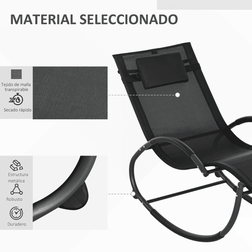 Outsunny Espreguiçadeira Baloiço de Jardim com Apoio para os Braços Almofada para a Cabeça Removível Espreguiçadeira de Exterior com Tecido Transpirável para Pátio Terraço 155x61x88 cm Preto
