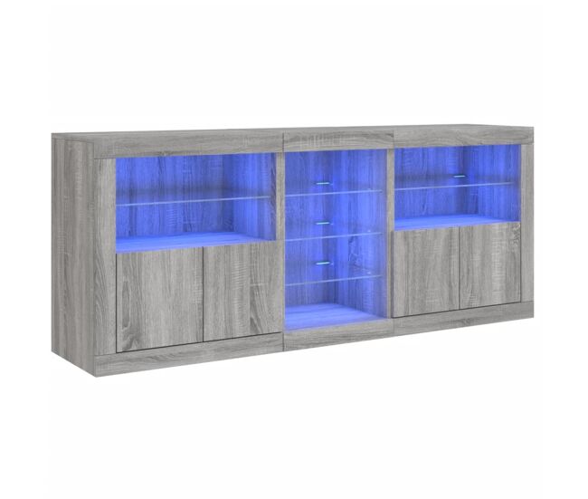 Vidaxl aparador con luces led gris sonoma 181,5x37x67 cm