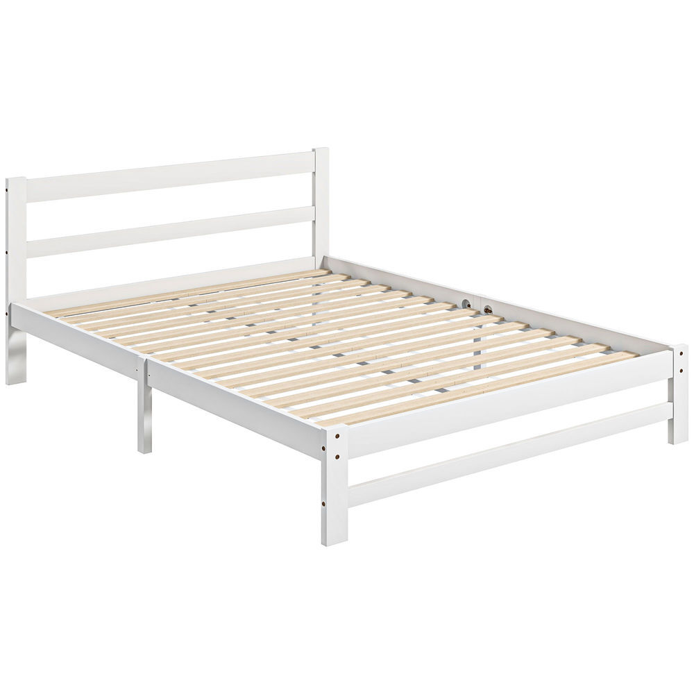 Homcom marco de cama de madera 195x141 cm estructura de cama somier doble para colchón de 135x190 cm (no incluido) carga 300 kg blanco