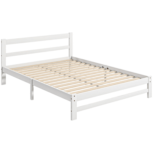 HOMCOM Estrutura de Cama de Madeira Estrado de Cama de Casal para Colchão 190x135 cm Carga 300 kg 195x141x80 cm Branco