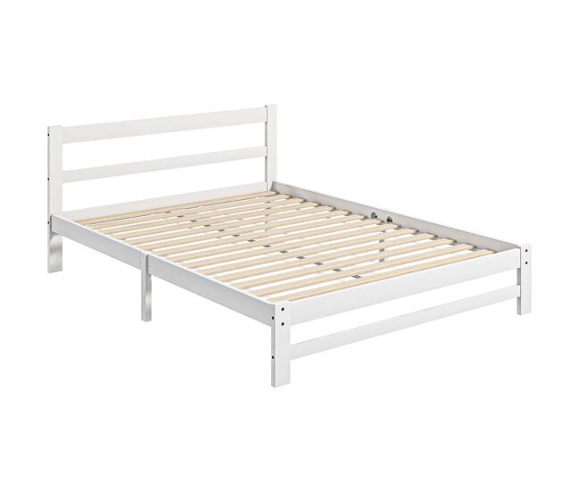 Homcom marco de cama de madera 195x141 cm estructura de cama somier doble para colchón de 135x190 cm (no incluido) carga 300 kg blanco
