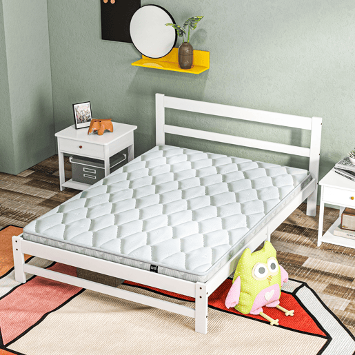 HOMCOM Estrutura de Cama de Madeira Estrado de Cama de Casal para Colchão 190x135 cm Carga 300 kg 195x141x80 cm Branco