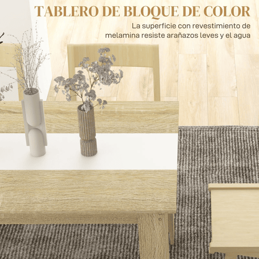 HOMCOM Mesa de Jantar Moderna Mesa para Sala Retangular para 4-6 Pessoas Carga 100 kg 140x89,5x75 cm Branco e Carvalho