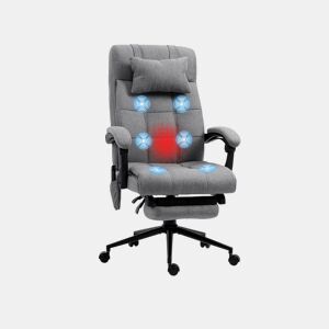 Vinsetto Conjunto de Escritório Inclui 1 Cadeira de Massagem Reclinável com 6 Pontos de Massagem e Função de Aquecimento 66x76x112-120 cm e 1 Tapete Protetor de Chão 90x120 cm Cinza e Transparente