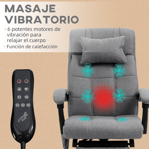 Vinsetto Conjunto de Escritório Inclui 1 Cadeira de Massagem Reclinável com 6 Pontos de Massagem e Função de Aquecimento 66x76x112-120 cm e 1 Tapete Protetor de Chão 90x120 cm Cinza e Transparente