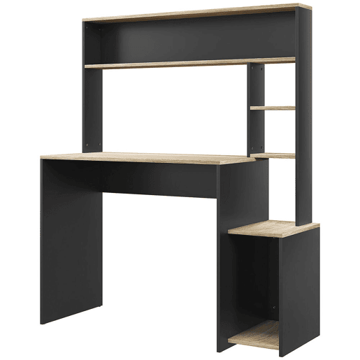 HOMCOM Secretária para Computador com Prateleira de 3 Níveis Mesa de Estudo com Suporte para CPU e Prateleira Superior para Casa Escritório 114x45x138 cm Cinza e Natural