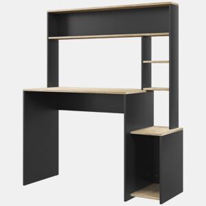HOMCOM Secretária para Computador com Prateleira de 3 Níveis Mesa de Estudo com Suporte para CPU e Prateleira Superior para Casa Escritório 114x45x138 cm Cinza e Natural