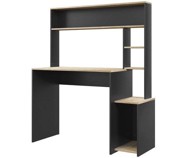 Homcom mesa de escritorio con estanterías mesa de ordenador moderna con estantes soporte para monitor cpu de oficina estudio 114x45x138 cm gris y