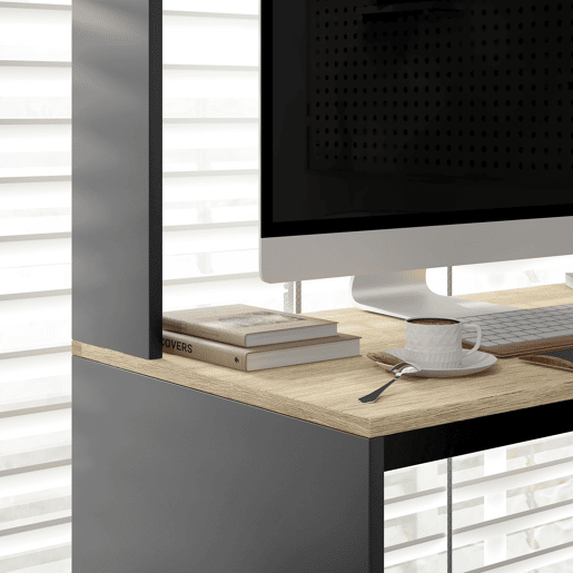 HOMCOM Secretária para Computador com Prateleira de 3 Níveis Mesa de Estudo com Suporte para CPU e Prateleira Superior para Casa Escritório 114x45x138 cm Cinza e Natural