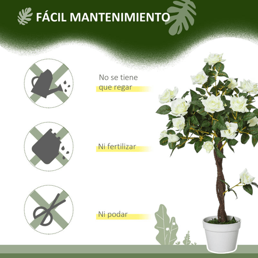 Outsunny Conjunto de 2 Plantas Artificiais Rosas Artificiais com 21 Flores e Vaso de Cimento Plantas Sintéticas para Decoração de Casa Sala Escritório Verde e Branco