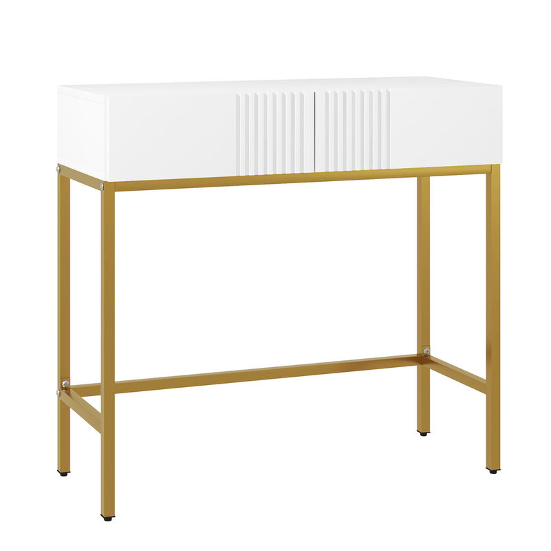 Homcom mesa consola moderna mesa de entrada con 2 cajones y patas de acero dorada antivuelco mueble de recibidor para salón pasillo 80x31,5x75 cm blanco
