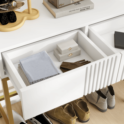 HOMCOM Mesa Consola Moderna Mesa de Entrada com 2 Gavetas e Pés de Aço Anti-tombo para Entrada Sala Corredor 80x31,5x75 cm Branco