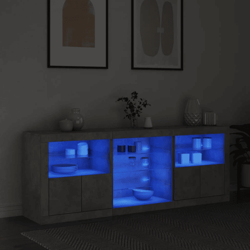 vidaXL Aparador com luzes LED 181,5x37x67 cm cinzento cimento