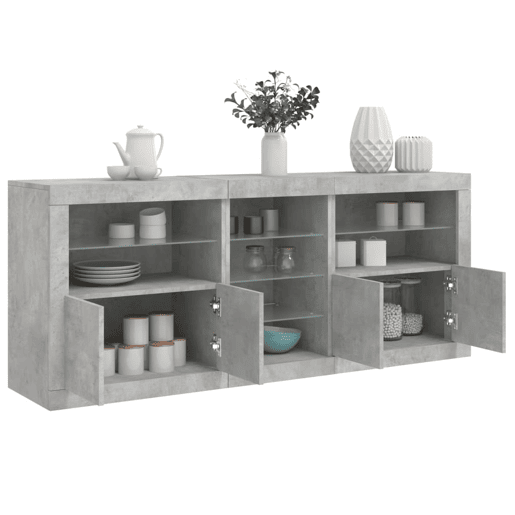 vidaXL Aparador com luzes LED 181,5x37x67 cm cinzento cimento