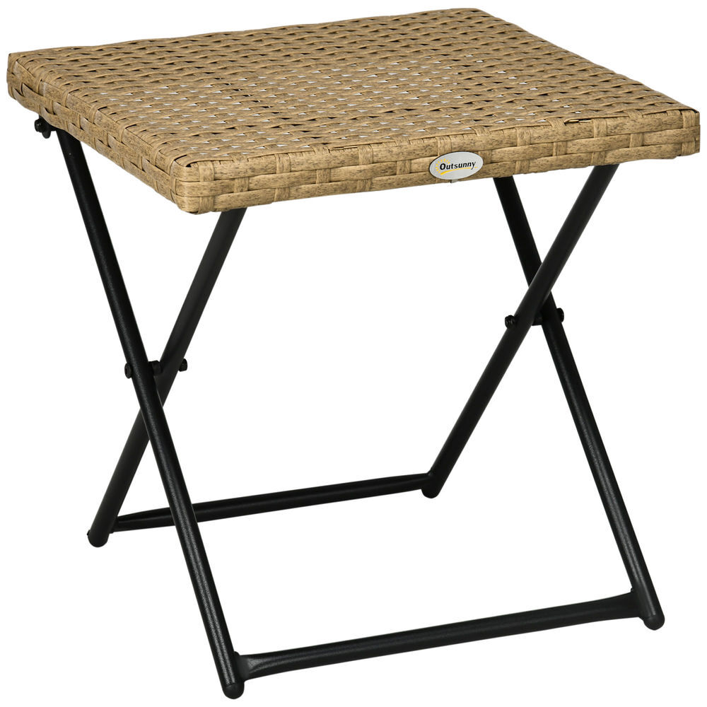 Outsunny mesa de jardín de ratán sintético 0,16 ㎡ mesa de terraza exterior plegable con patas cruzadas y marco de acero para patio balcón natural
