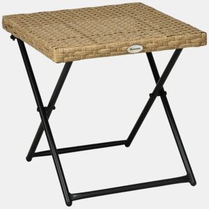 Outsunny Mesa de Jardim em Vime Sintético Mesa de Terraço Exterior Dobrável com Pés Cruzados e Estrutura de Aço para Pátio Varanda 40x40x40 cm Natural