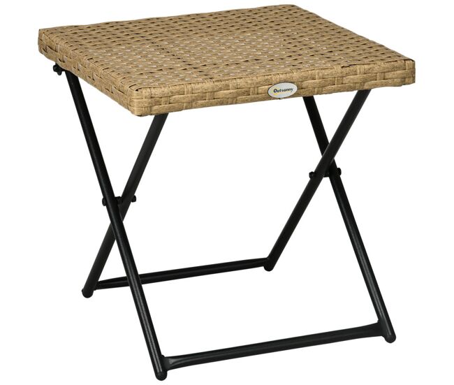 Outsunny mesa de jardín de ratán sintético 0,16 ㎡ mesa de terraza exterior plegable con patas cruzadas y marco de acero para patio balcón natural