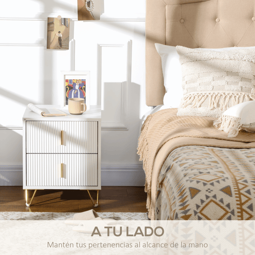 HOMCOM Conjunto de 2 Mesas de Cabeceira Modernas Mesinhas de Cabeceira com 2 Gavetas e Pés de Metal Suporta 40 kg Mesas Auxiliares para Sala Quarto 40x40x47 cm Branco
