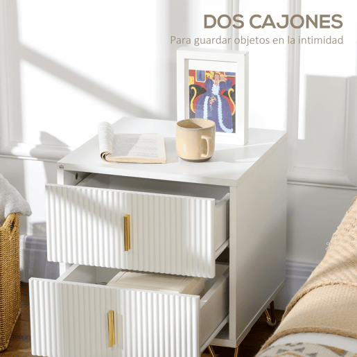 HOMCOM Conjunto de 2 Mesas de Cabeceira Modernas Mesinhas de Cabeceira com 2 Gavetas e Pés de Metal Suporta 40 kg Mesas Auxiliares para Sala Quarto 40x40x47 cm Branco