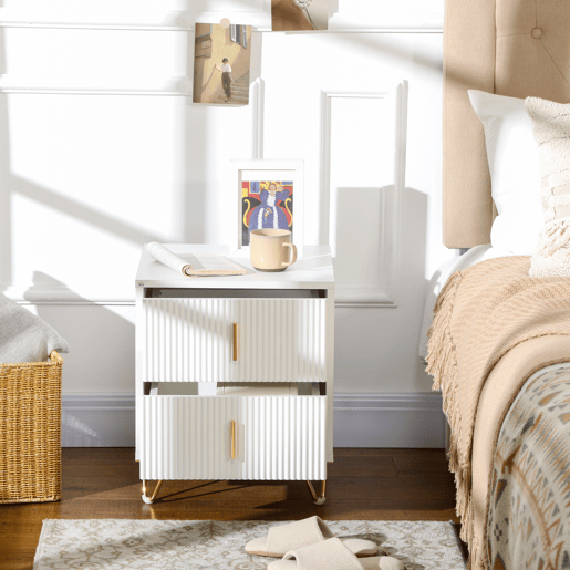 HOMCOM Conjunto de 2 Mesas de Cabeceira Modernas Mesinhas de Cabeceira com 2 Gavetas e Pés de Metal Suporta 40 kg Mesas Auxiliares para Sala Quarto 40x40x47 cm Branco