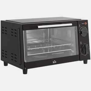 HOMCOM Mini Forno Elétrico 9L Forno Elétrico de Bancada 750W com Temperatura Ajustável até 230°C Temporizador 60 min e Bandeja para Assar Grelha 35x24,6x20 cm Preto