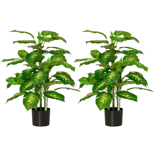 HOMCOM Conjunto de 2 Plantas Artificiais de 95 cm Aglaonemas com Vaso Plantas Sintéticas para Decoração de Casa Sala Escritório Verde