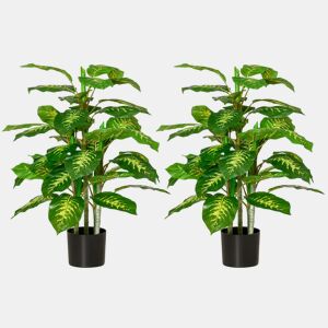 HOMCOM Conjunto de 2 Plantas Artificiais de 95 cm Aglaonemas com Vaso Plantas Sintéticas para Decoração de Casa Sala Escritório Verde