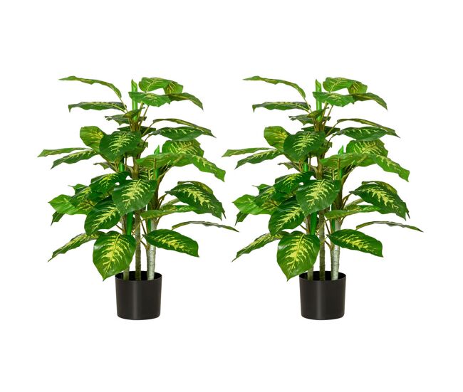 Homcom juego de 2 plantas artificiales de 95 cm árboles artificiales con maceta plantas sintéticas para decoración hogar salón oficina verde