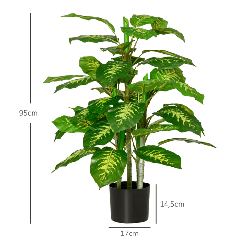HOMCOM Conjunto de 2 Plantas Artificiais de 95 cm Aglaonemas com Vaso Plantas Sintéticas para Decoração de Casa Sala Escritório Verde