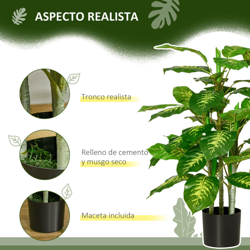 HOMCOM Conjunto de 2 Plantas Artificiais de 95 cm Aglaonemas com Vaso Plantas Sintéticas para Decoração de Casa Sala Escritório Verde