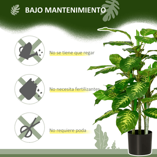 HOMCOM Conjunto de 2 Plantas Artificiais de 95 cm Aglaonemas com Vaso Plantas Sintéticas para Decoração de Casa Sala Escritório Verde