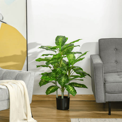 HOMCOM Conjunto de 2 Plantas Artificiais de 95 cm Aglaonemas com Vaso Plantas Sintéticas para Decoração de Casa Sala Escritório Verde