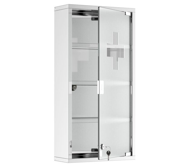 Homcom armario de medicinas botiquín gabinete de primero auxilios acero inox 4 estantes caja colgante de pared con cerradura