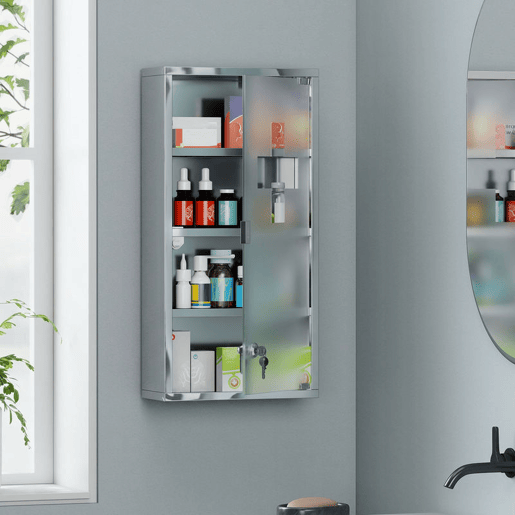HOMCOM Gabinete nde remédios de aço inoxidável 60x30x12cm
