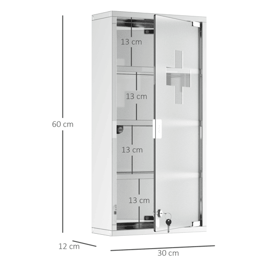 HOMCOM Gabinete nde remédios de aço inoxidável 60x30x12cm